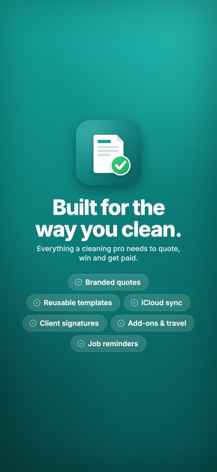 Estimaid feature overview - branded quotes, reusable templates, iCloud sync, client signatures, add-ons and job reminders