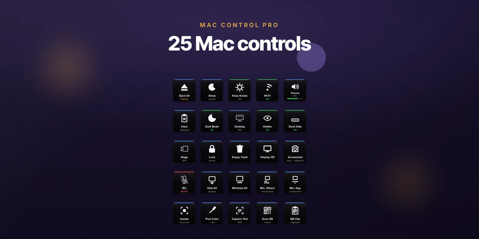 Mac Control - All 25 Pro actions on keys