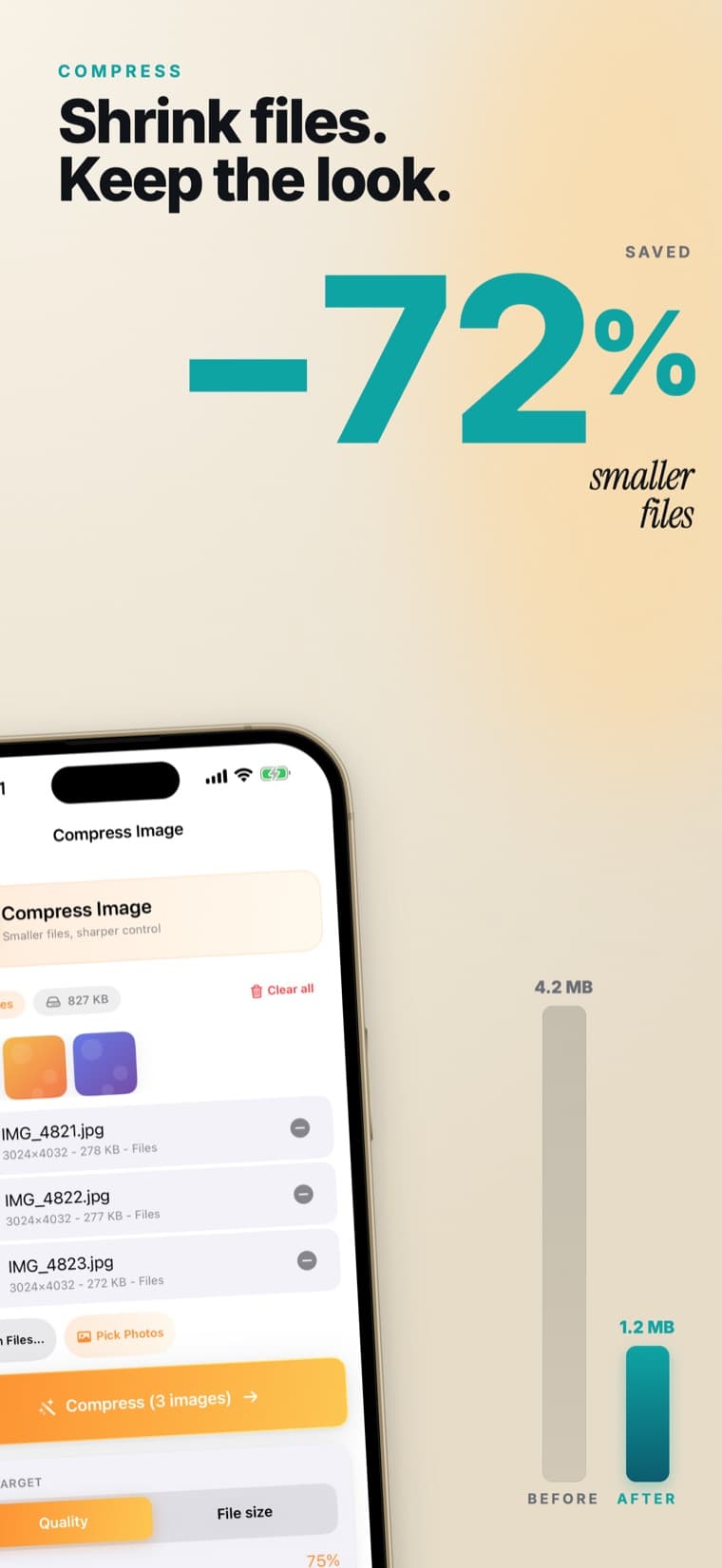 Pixrim compress screen - shrink file size while keeping the image sharp